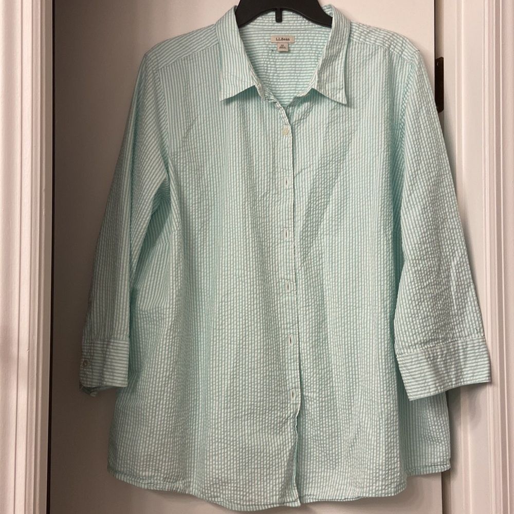 Women’s LL Bean button down cotton green and white dress shirt size 2X